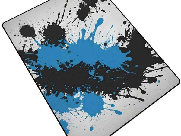 Blue Black Paint Splatter Rug | Gaming and Yoga Mat