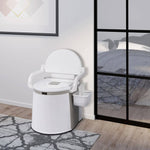 Portable Camping Toilet with Lid and Arms - Front Angle Detail with Tissue Holder | Our Phoenix Rise