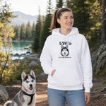 Funny Husky Dog Hoodie - Woman Sitting with Husky Dog Outdoors | Our Phoenix Rise