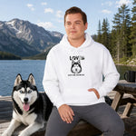 Funny Husky Dog Hoodie - Lifestyle View of White Hoodie in Nature | Our Phoenix Rise