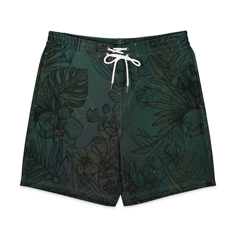 Tropical Botanical Mens Board Shorts Dark Green 2XS-6XL