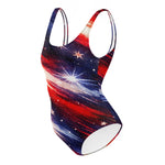 Americana Flag One Piece Swimsuit - Left side flat lay | Our Phoenix Rise