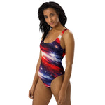 Americana Flag One Piece Swimsuit - Left side detail flat lay | Our Phoenix Rise