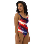 Americana Flag One Piece Swimsuit - Right side detail flat lay | Our Phoenix Rise