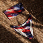 Americana Print Bandeau Bikini - woman wearing red white blue swimsuit front view | Our Phoenix Rise