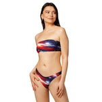 Americana Print Bandeau Bikini - woman wearing red white blue swimsuit front profile | Our Phoenix Rise