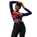 Patriotic Galaxy Recycled Long Sleeve Crop Top - Model Posing | Our Phoenix Rise
