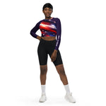 Patriotic Galaxy Recycled Long Sleeve Crop Top - Front View Cropped | Our Phoenix Rise