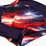 Patriotic Galaxy Recycled Long Sleeve Crop Top - Fabric Detail | Our Phoenix Rise