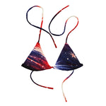 Patriotic Star Recycled String Bikini Top - Front view on model, arm slightly raised | Our Phoenix Rise