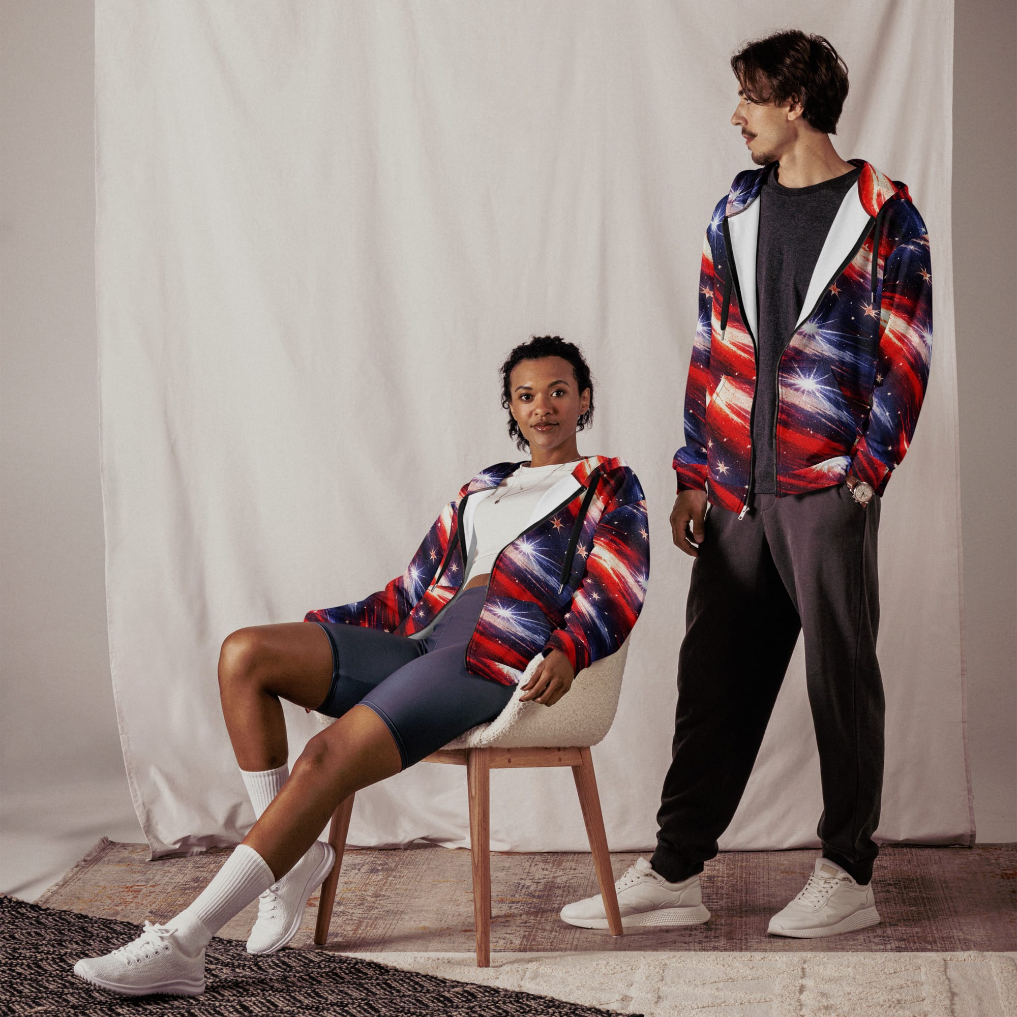 Americana Galaxy Unisex Zip Hoodie Red White Blue 2XS-6XL