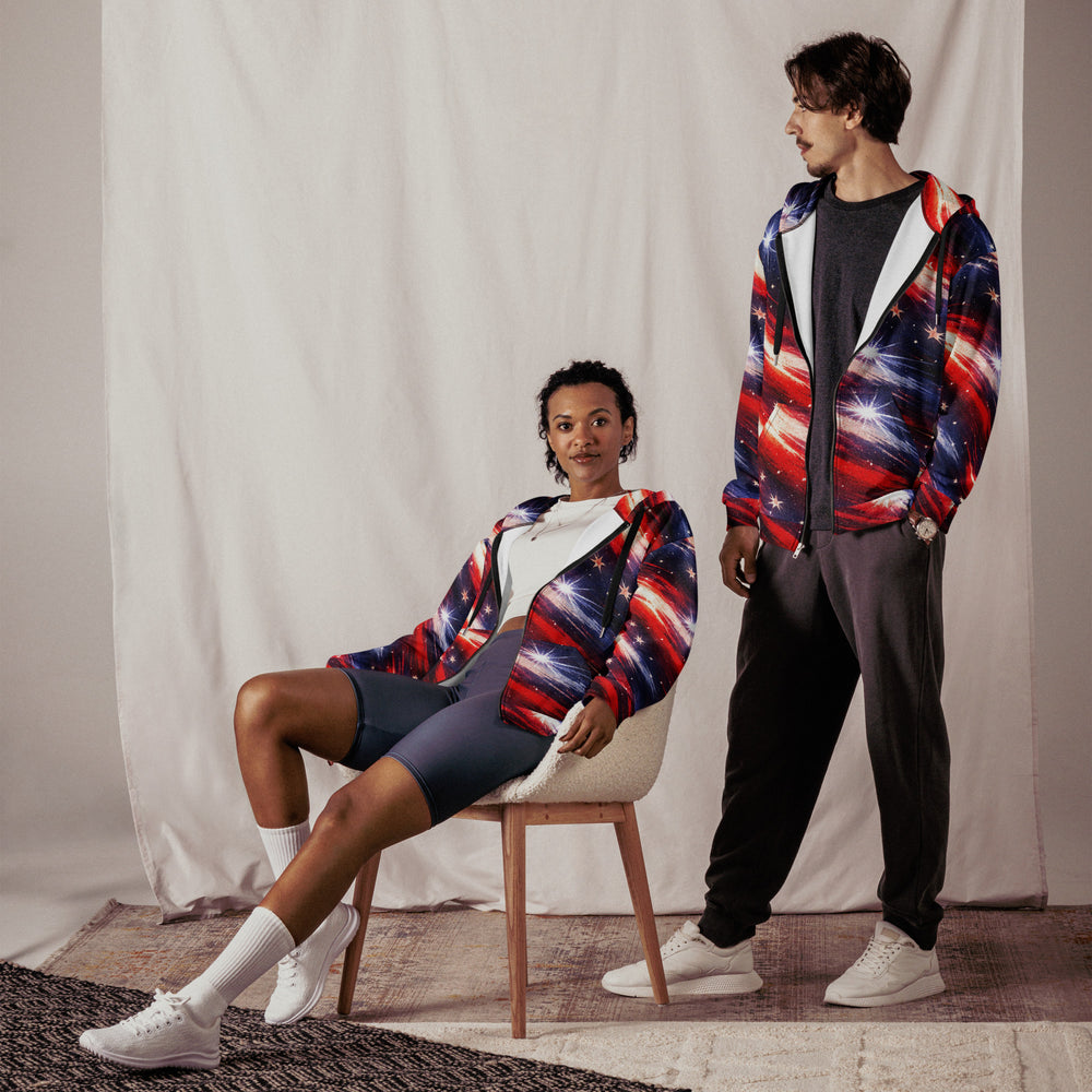 Americana Galaxy Unisex Zip Hoodie Red White Blue 2XS-6XL