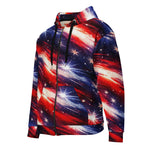 Americana Galaxy Unisex Zip Hoodie - Left front view, close up | Our Phoenix Rise