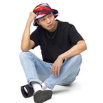 Patriotic Reversible Bucket Hat - Red white blue design, front inside reverse | Our Phoenix Rise
