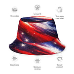 Patriotic Reversible Bucket Hat - Red white blue design, back outside | Our Phoenix Rise