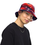 Patriotic Reversible Bucket Hat - Red white blue design, full front outside | Our Phoenix Rise