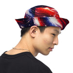 Patriotic Reversible Bucket Hat - Red white blue design, front outside | Our Phoenix Rise