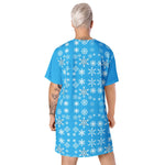 Blue Snowflake T-Shirt Dress - Back view, flat lay product shot | Our Phoenix Rise