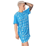 Blue Snowflake T-Shirt Dress - Front view, flat lay product shot | Our Phoenix Rise