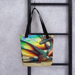 Dragon Magic Design Tote Bag - hanging on a ladder | Our Phoenix Rise