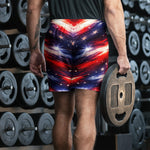 Americana Patriotic Athletic Long Shorts - Man from back view lifting weights | Our Phoenix Rise