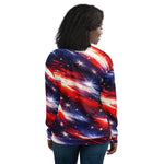 Patriotic Star Bomber Jacket - Back view of red white blue star print jacket | Our Phoenix Rise