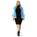 all-over-print-unisex-bomber-jacket-white-front-2-woman in dress