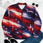 Patriotic Star Bomber Jacket - Front view of patriotic star pattern bomber jacket | Our Phoenix Rise