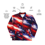 Patriotic Star Bomber Jacket - Front view of red white blue casual bomber jacket | Our Phoenix Rise