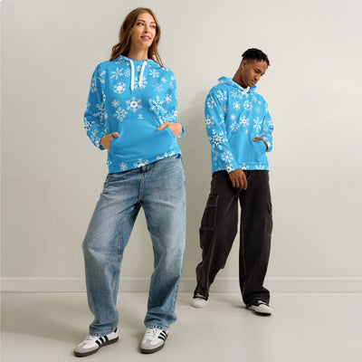 Blue Snowflake Hoodie - Front view male and female models | Our Phoenix Rise