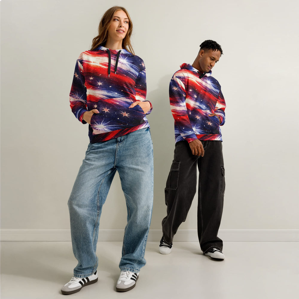 Personalized Americana Galaxy Hoodie Red White Blue 2XS-6XL