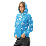 Blue Snowflake Hoodie - Left front view female model | Our Phoenix Rise