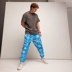 Unisex Snowflake Pattern Track Pants - Blue, Male Model Standing | Our Phoenix Rise
