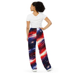 American Flag Galaxy Wide Leg Pants - Woman Back Detail | Our Phoenix Rise