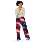 American Flag Galaxy Wide Leg Pants - Woman Full Length Front | Our Phoenix Rise