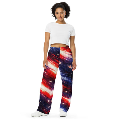 Americana Wide Leg Pants - Woman in white crop top, front view | Our Phoenix Rise