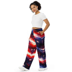 American Flag Galaxy Wide Leg Pants - Man Left Front View | Our Phoenix Rise