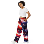Americana Wide Leg Pants - Man in beige t-shirt, left front detail | Our Phoenix Rise