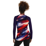 Red White Blue Star Patriotic Rash Guard Shirt - Back view close up detail | Our Phoenix Rise