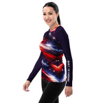 Red White Blue Star Patriotic Rash Guard Shirt - Front view with detailed design | Our Phoenix Rise
