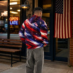 Personalized Americana Galaxy Hoodie - Male Model Side View | Our Phoenix Rise