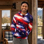 Personalized Americana Galaxy Hoodie - Female Model Hood Up | Our Phoenix Rise