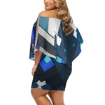 Plus Size Azure Mosaic Dress - Front view with off shoulder style | Our Phoenix Rise