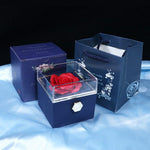Rotating Preserved Rose Jewelry Gift Box - Blue Box with Rose and Gold Accents | Our Phoenix Rise