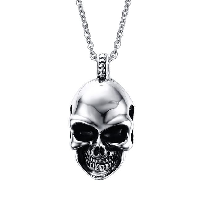 Polished Skull Pendant Necklace Silver One Size Tan