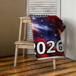 America 250 Patriotic Beach Towel - Flat lay, smaller size, patriotic design detail | Our Phoenix Rise