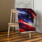 American Flag Beach Towel - Draped on wooden stool in rustic setting | Our Phoenix Rise