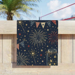 Patriotic Beach Towel - Americana Fireworks Design on Beach Fence | Our Phoenix Rise