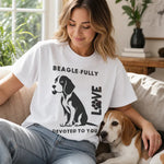 Beagle Mom Graphic T-Shirt - White Lifestyle with Dog | Our Phoenix Rise