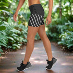 Custom Black Striped Athletic Shorts - Front View Hands In Pockets | Our Phoenix Rise